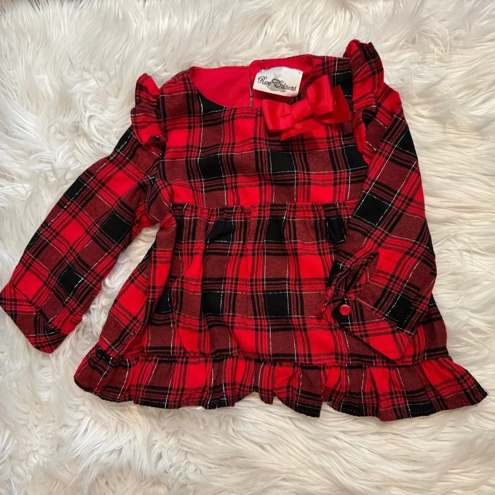 Rare Editions Girls 4T‎ Red Plaid Ruffle Top & Black Leggings Set